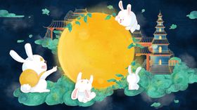 中秋节插画海报月满国潮主面活动展架背景