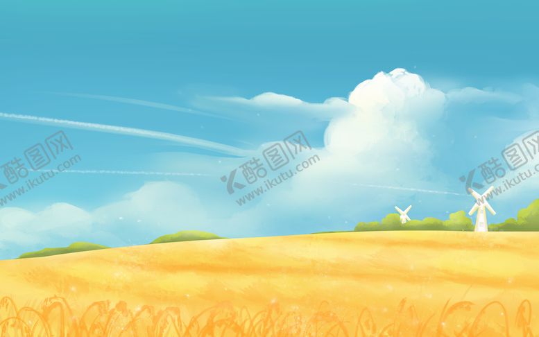 编号：60741309172206061025【酷图网】源文件下载-秋天蓝天麦田背景