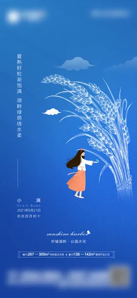 地产小满节气海报房插画线稿