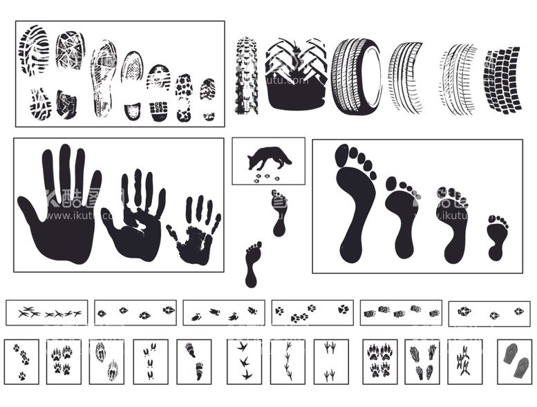 编号：43583812080944269299【酷图网】源文件下载-手印脚印鞋印轮胎印矢量素材