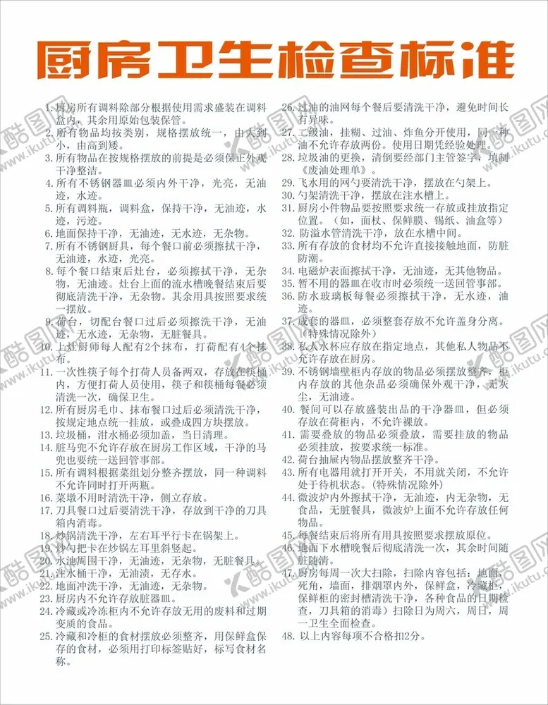 编号：13800503062252006503【酷图网】源文件下载-厨房卫生检查标准