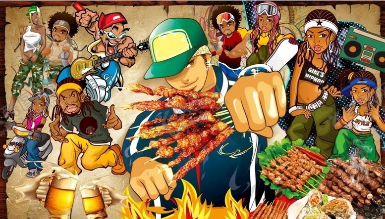 编号：74834810052020272084【酷图网】源文件下载-烧烤背景墙PSD模板下载