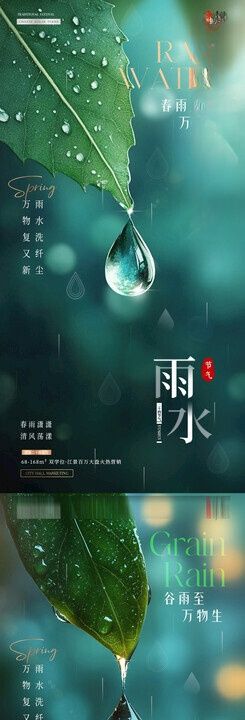 地产谷雨雨水雨滴风景海报