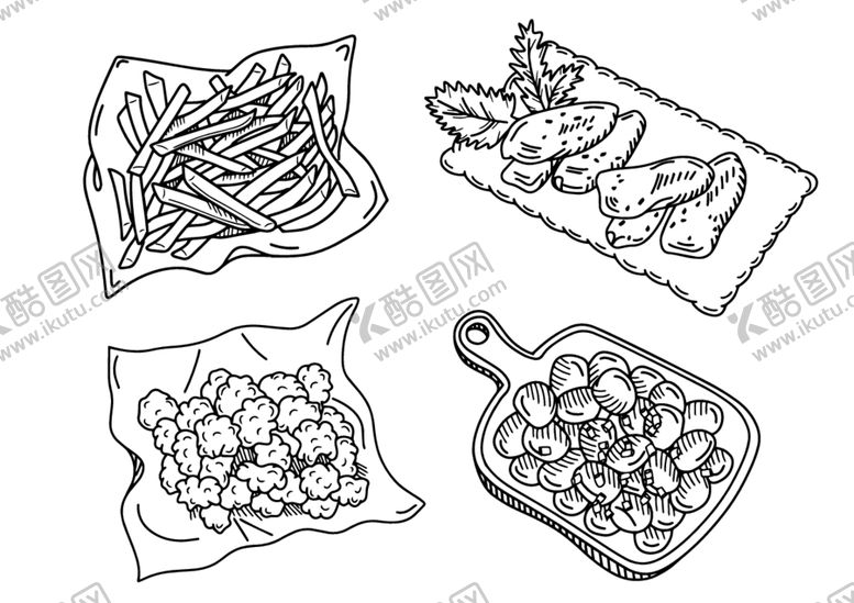 编号：78839412300103595328【酷图网】源文件下载-西餐小吃手绘插画