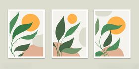 三幅植物插画艺术作品