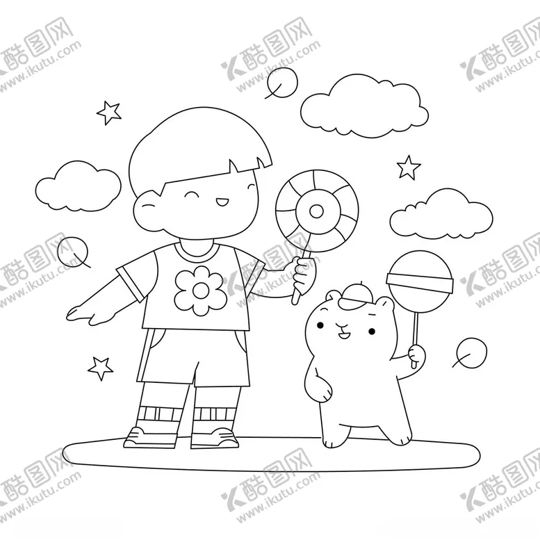 编号：76746002191050161853【酷图网】源文件下载-手绘卡通儿童填色线稿图片
