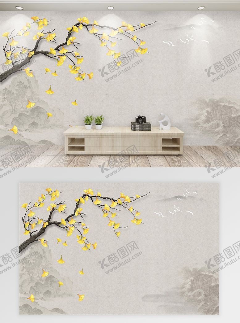 编号：74422210061047141251【酷图网】源文件下载-新中式手绘电视背景墙沙发背景墙