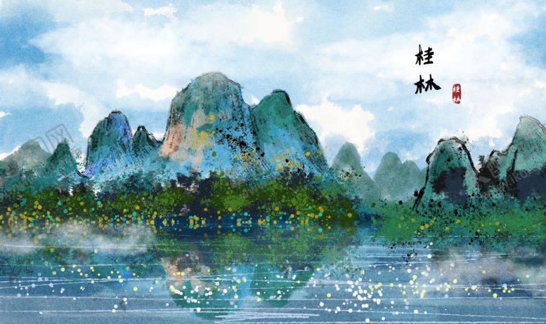 编号：75651105160254155737【酷图网】源文件下载-桂林景点国风插画卡通背景