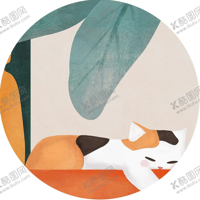编号：87841101301029088914【酷图网】源文件下载-水彩猫树叶圆形挂画装饰画