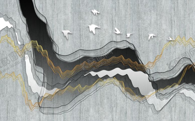 编号：14632409230205555895【酷图网】源文件下载-水墨画飘带背景墙