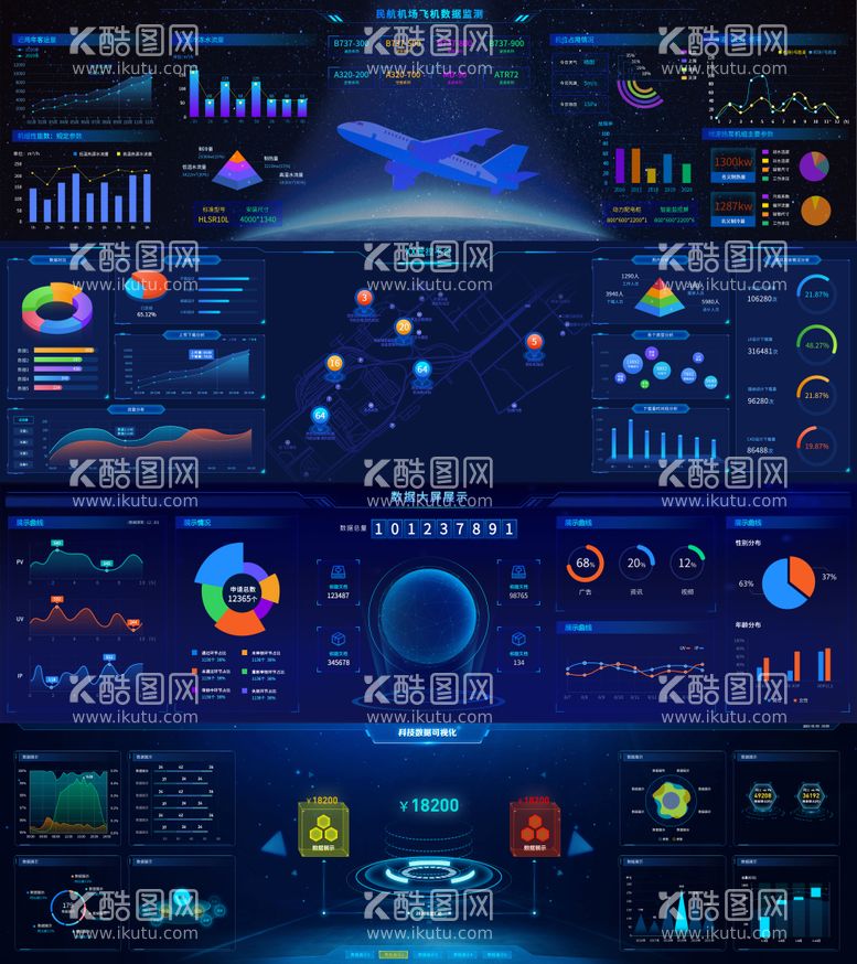 编号：86514011241413329770【酷图网】源文件下载-UI界面科技数据可视化民航机场飞机数