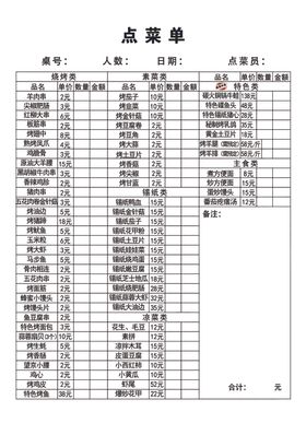 烧烤价格单