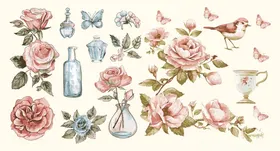 花卉瓶蝶复古图案