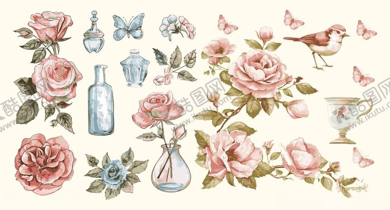 编号：76555311151503039053【酷图网】源文件下载-花卉瓶蝶复古图案