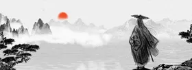 水墨背景写意山山画图禅意山
