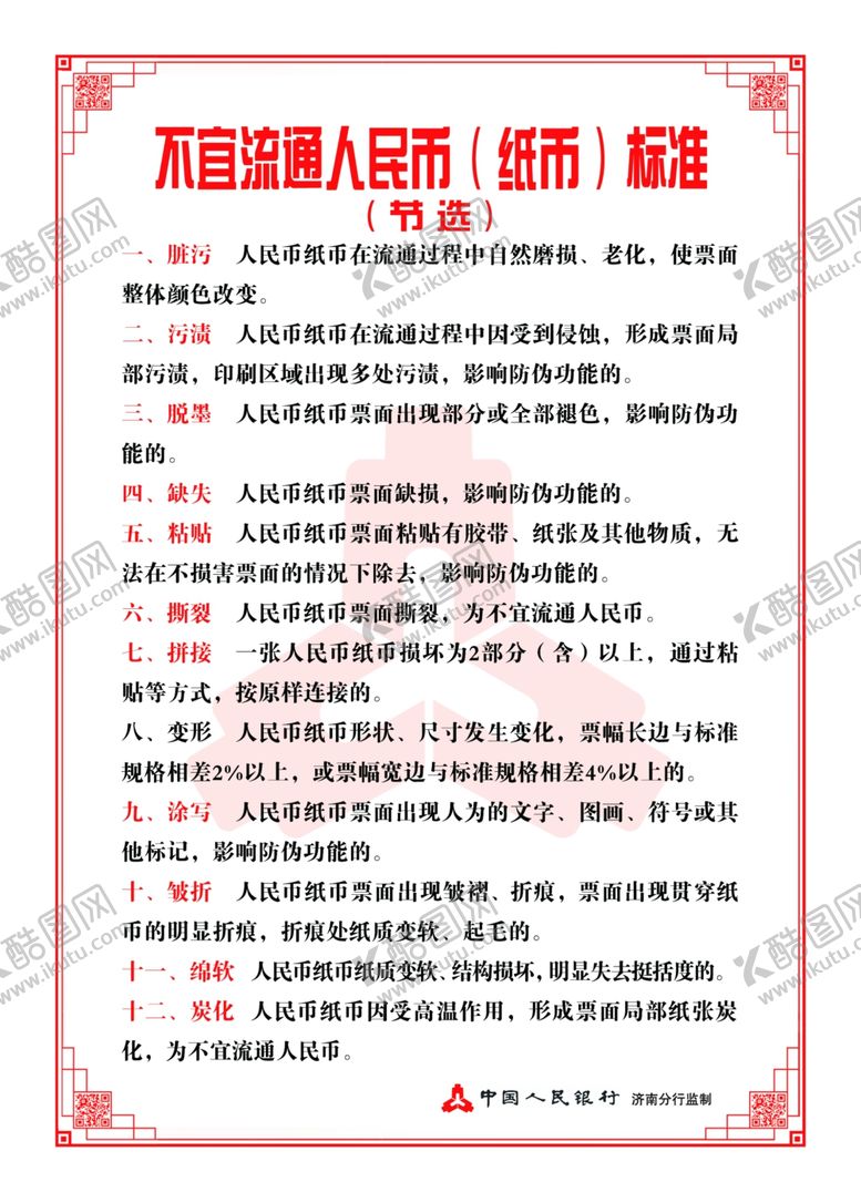 编号：41031910091451505795【酷图网】源文件下载-不宜流通人民币（纸币）标准