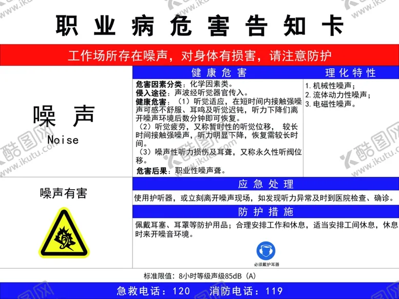 编号：69147402250748228701【酷图网】源文件下载-噪声职业病危害告知卡