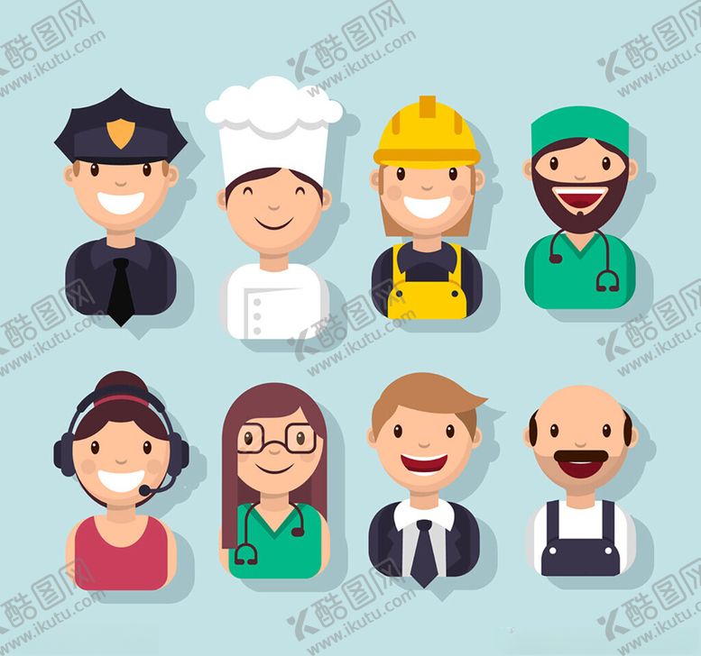 编号：77314102240333501387【酷图网】源文件下载-笑脸职业人物头像