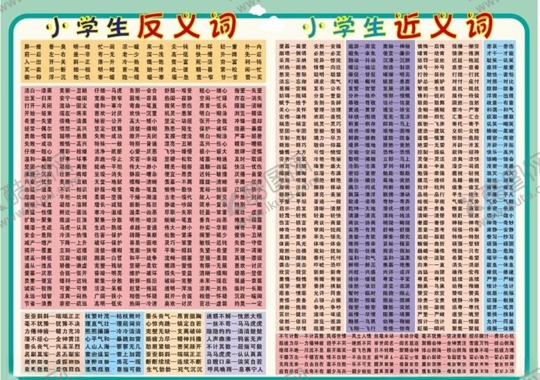 编号：40339703131034445119【酷图网】源文件下载-小学生近义词反义词大全