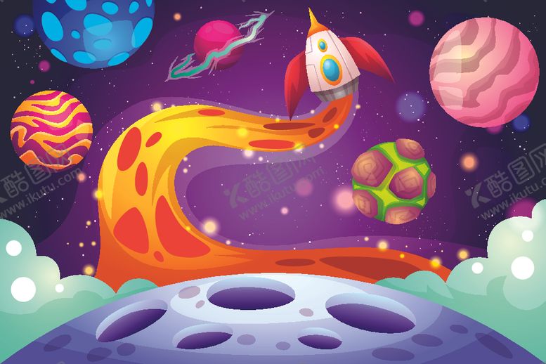 编号：39142304092048527307【酷图网】源文件下载-奇幻宇宙中的火箭冒险之旅