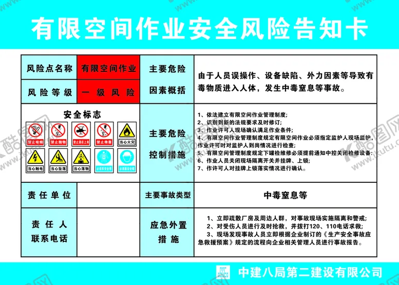 编号：27908409182303038697【酷图网】源文件下载-有限空间作业安全风险告知卡