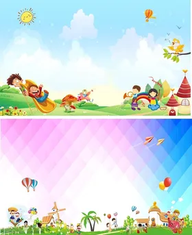 卡通背景幼儿园展板小孩绿色