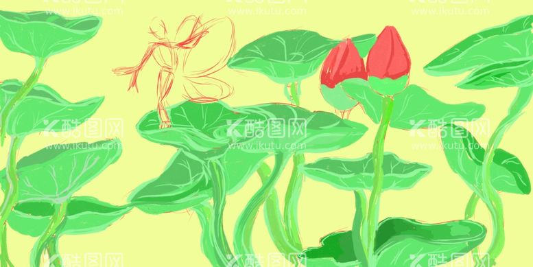 编号：11880703211937011498【酷图网】源文件下载-线描厚涂底色绘画荷花