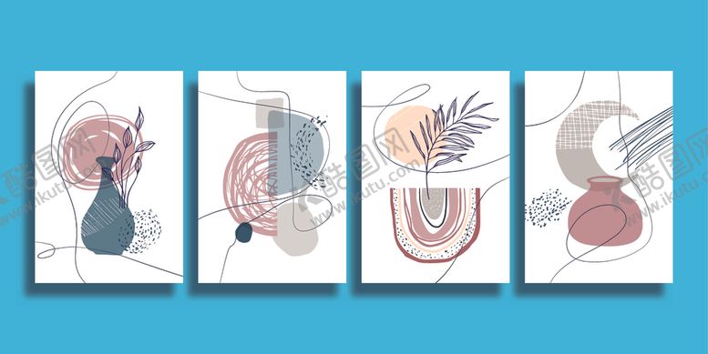 编号：86032810071450564359【酷图网】源文件下载-简约植物插画装饰画组合