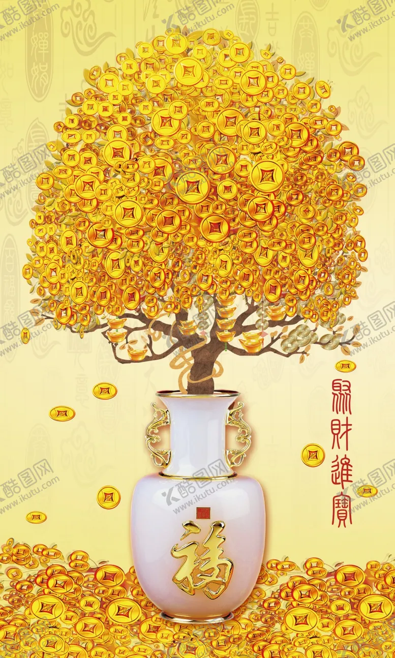 编号：13678604212308033065【酷图网】源文件下载-黄金黄金树玄关画