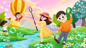 儿童户外欢乐游玩场景