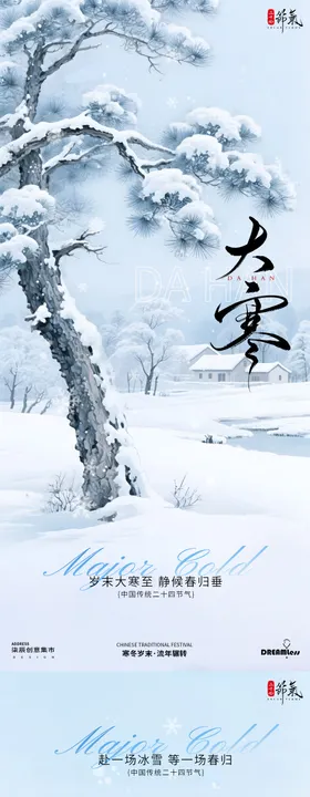 大寒节气插画海报