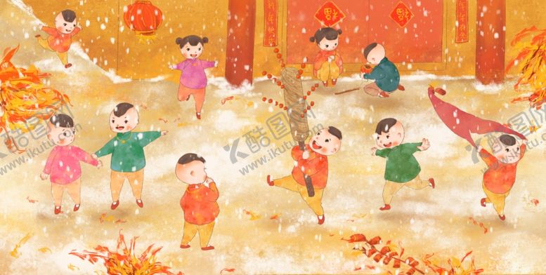 编号：92620206191639228577【酷图网】源文件下载-新年国风传统插画卡通背景素材