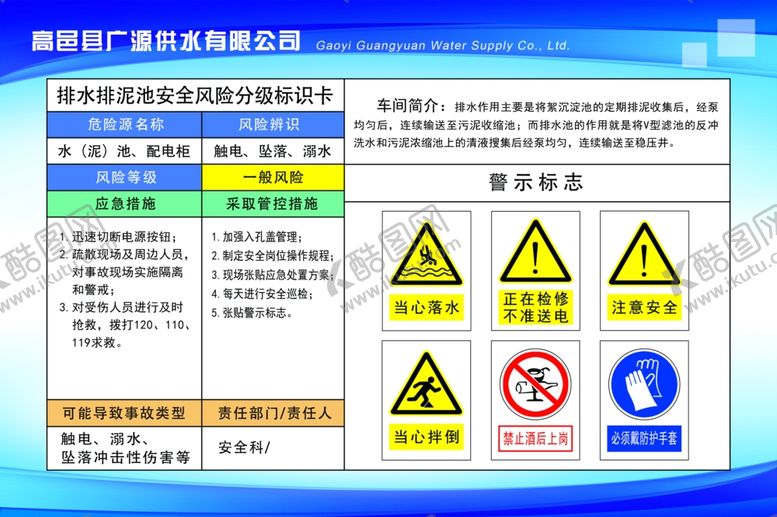编号：55153705171743023013【酷图网】源文件下载-排水排泥池安全风险分级标识卡