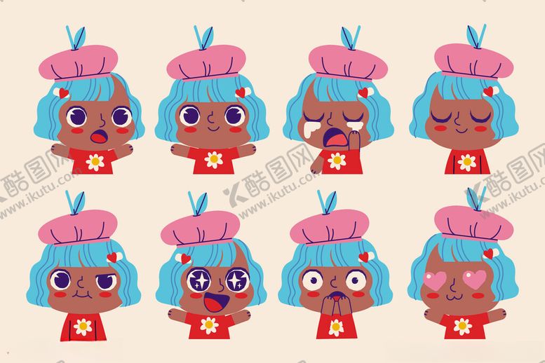 编号：51915010162321361898【酷图网】源文件下载-卡通女孩多样表情形象