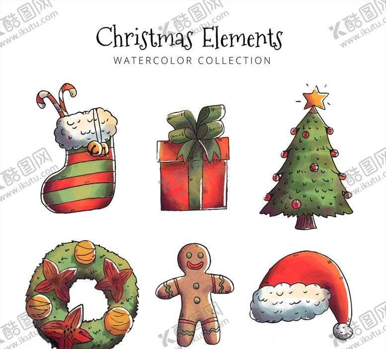 编号：97259310130005259189【酷图网】源文件下载-彩绘圣诞节元素矢量素材