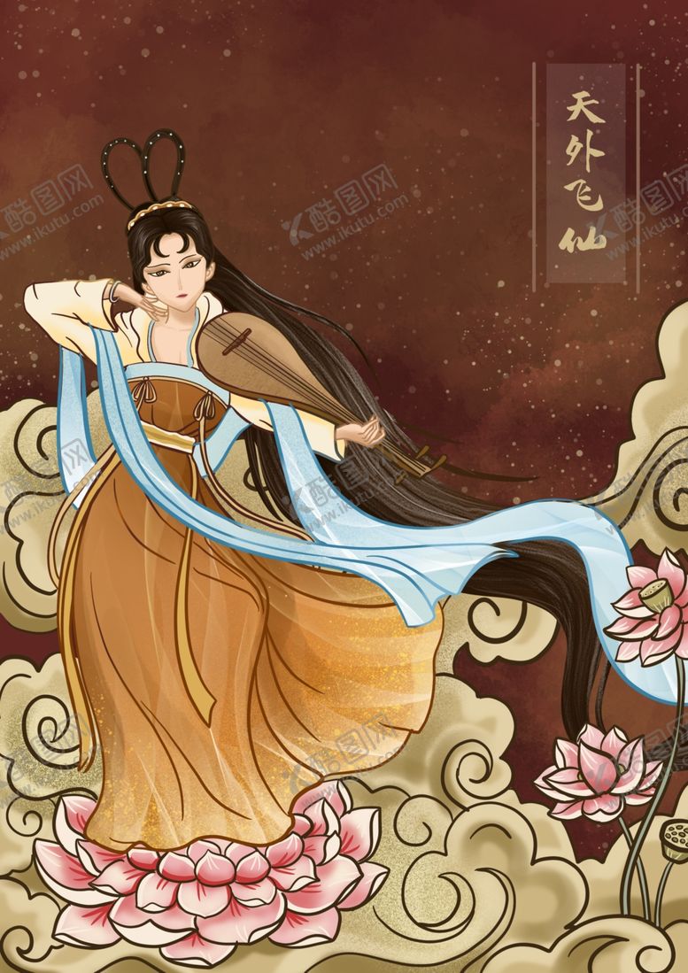编号：32139509181056093210【酷图网】源文件下载-敦煌飞天仙女装饰背景古风插画