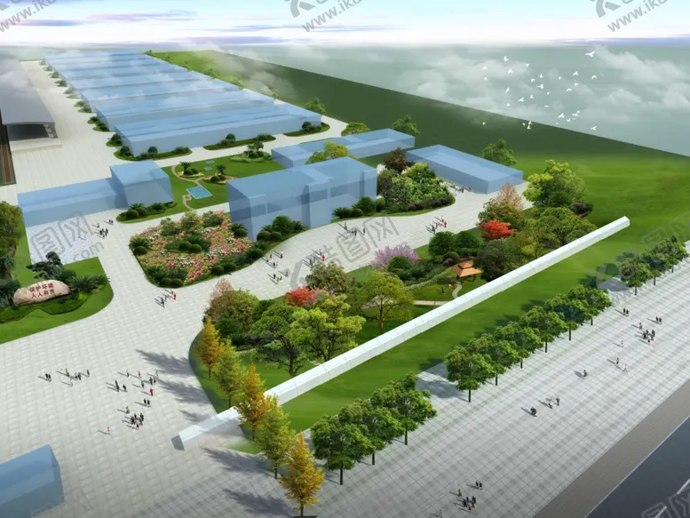 编号：56743405011443164380【酷图网】源文件下载-道路公园建筑景观鸟瞰效果图