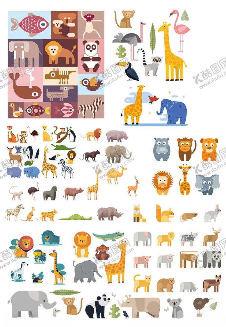 编号：43931704091303419301【酷图网】源文件下载-可爱动物卡通图案集合