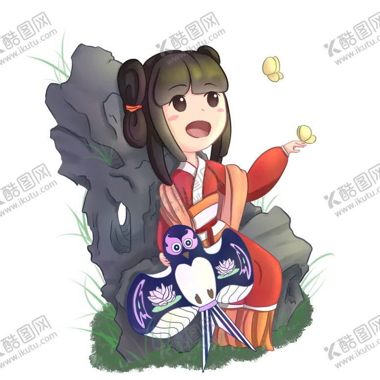 编号：30795406260048113808【酷图网】源文件下载-少女汉服风筝可爱卡通插画素材