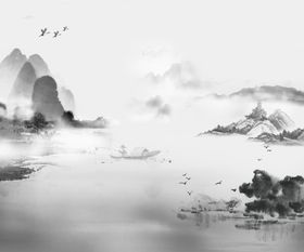 山水中式传统复古背景海报素材