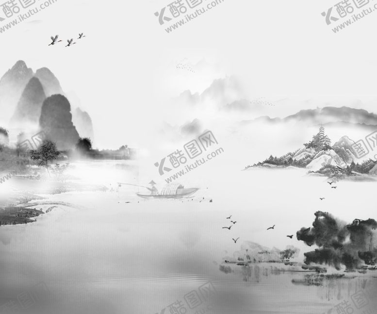 编号：58591305130102235640【酷图网】源文件下载-山水中式传统复古背景海报素材