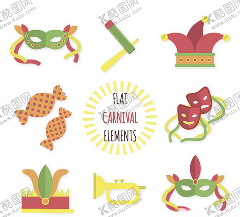 编号：18092806260130527170【酷图网】源文件下载-狂欢节道具图标矢量素材