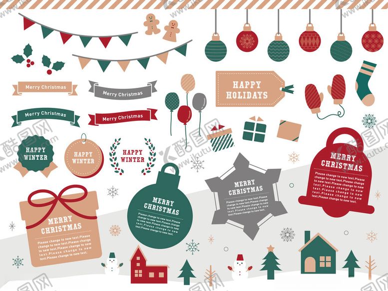 编号：74392810042210112446【酷图网】源文件下载-圣诞装饰元素集合