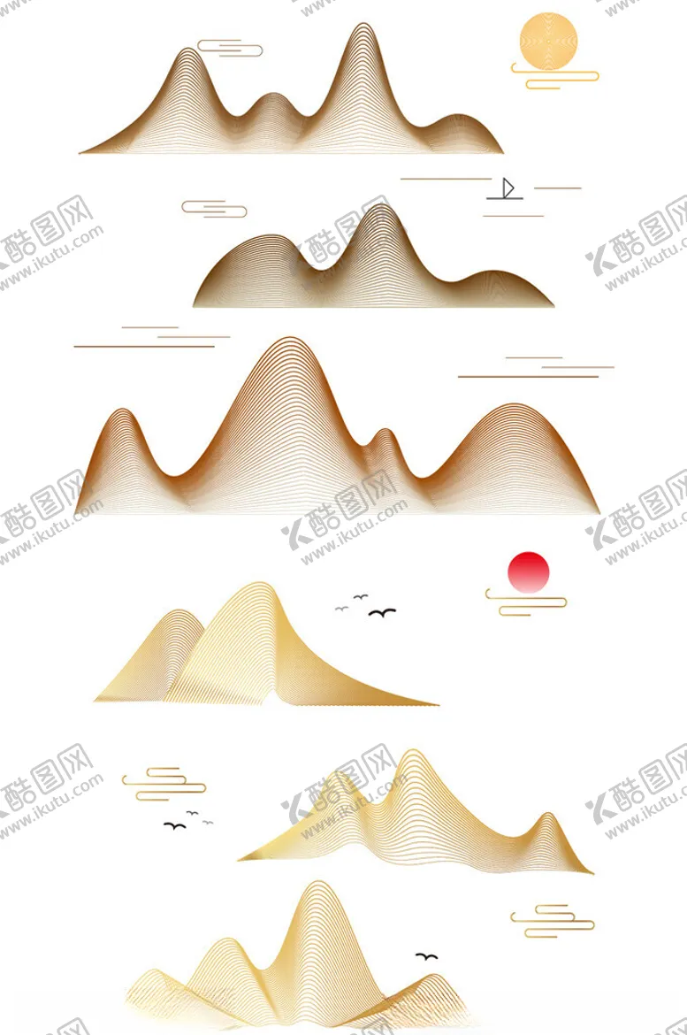 编号：51561502270428306763【酷图网】源文件下载-中国风矢量山水元素