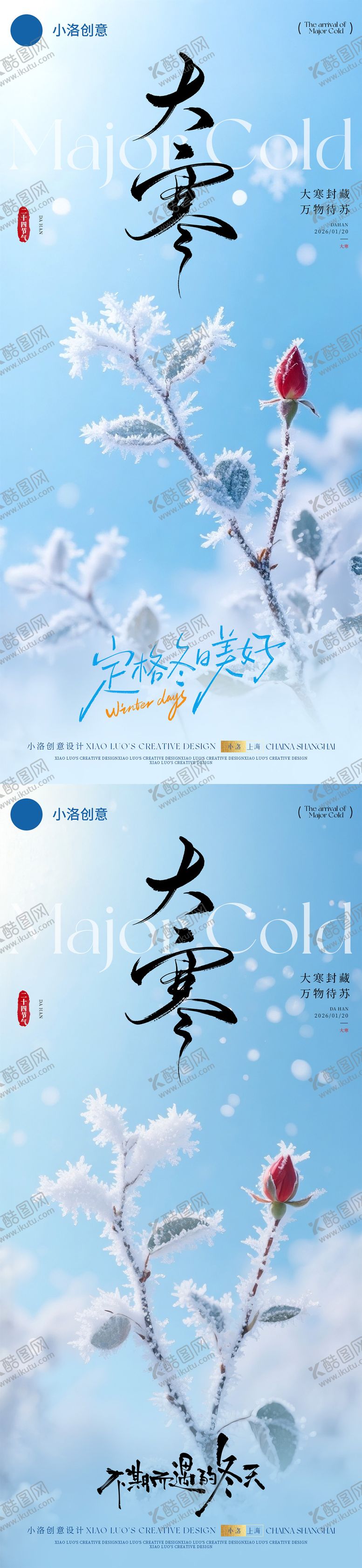 编号：96381611240204205623【酷图网】源文件下载-大寒小寒节气梅花冰封系列海报