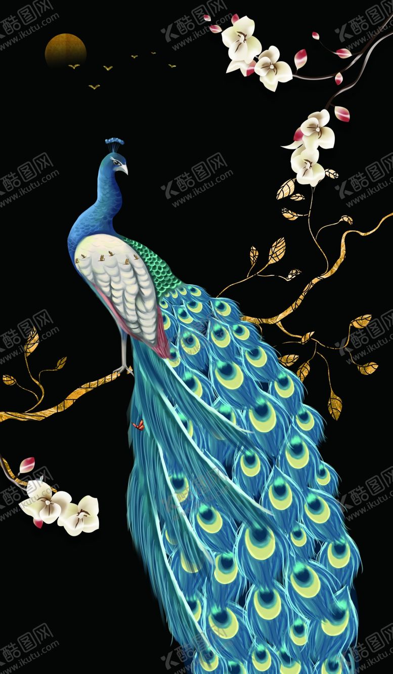 编号：59062410011455229380【酷图网】源文件下载-新中式轻奢孔雀玄关画