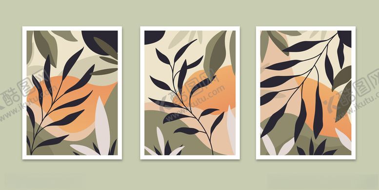 编号：53501604180119561176【酷图网】源文件下载-抽象植物三联装饰画
