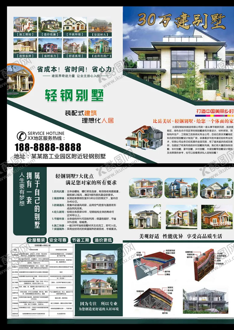 编号：25936504221408533663【酷图网】源文件下载-轻钢别墅30万建别墅单页