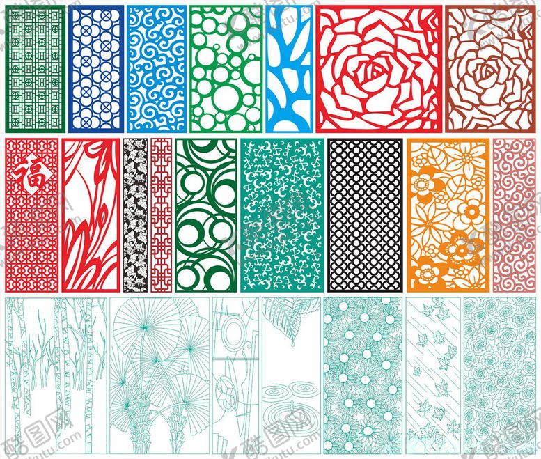 编号：79855710120552081669【酷图网】源文件下载-窗花镂空花纹屏风隔断雕花