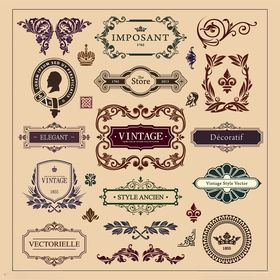 复古装饰性花纹标签集合